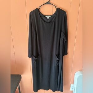 Woman Within Black Long Sleeve Dress with Pockets